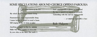 Item #3732 Some Speculations Around George Oppen's Parousia. Rob Halpern