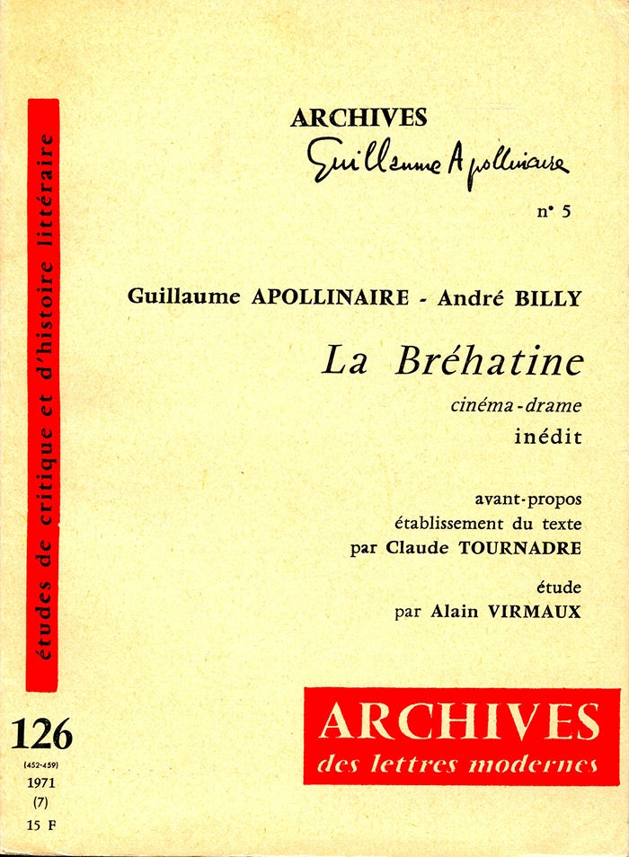 Item #3849 La Bréhatine. Guillaume Apollinaire, André Billy.