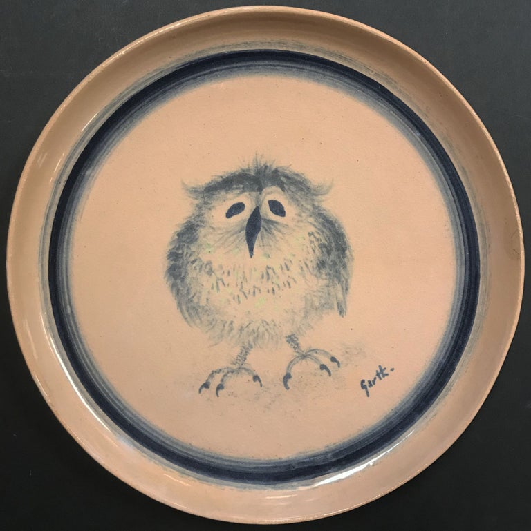 Item #4116 Baby Owl (unique ceramic plate with drawing). Garth Williams.